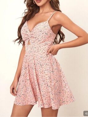 Pink Floral Sundress - Adjustable Tie Bow Back